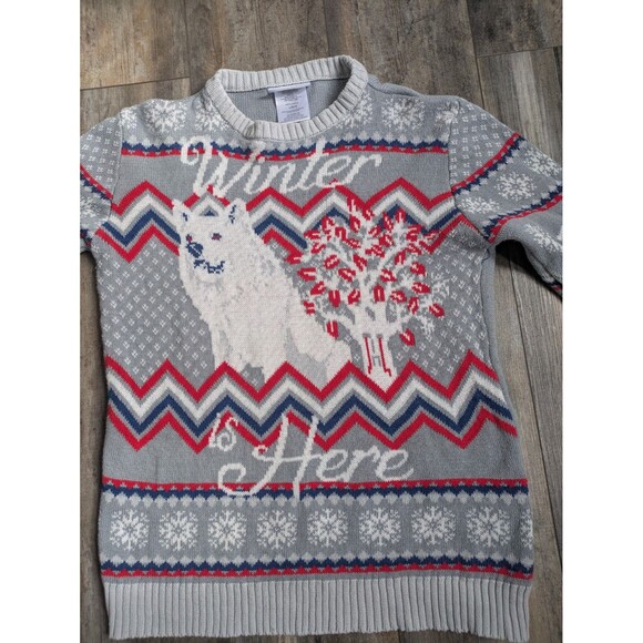 Game of Thrones Sweater Adults L Winter is Here Ugly Christmas Wolf Xmas HBO GOT - Picture 2 of 6